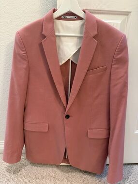 ZARA Men's Dusty Rose Single-Breasted Blazer